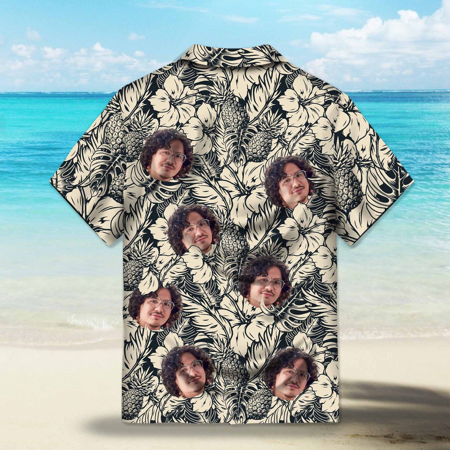 Botanical Tropical Garden in Black and Ivory Custom Hawaiian Shirt. Featuring elegant botanical designs in a monochrome color scheme, perfect for a stylish tropical look.
