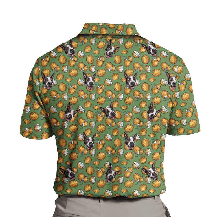 Coco Paradise Custom Polo Shirt featuring a vibrant design with tropical coconut. The shirt displays a fresh, beach-themed pattern with elements like coconut, and fruit drinks, evoking a tropical paradise. Made from comfortable, breathable fabric, this polo is perfect for enjoying summer vibes and tropical relaxation.