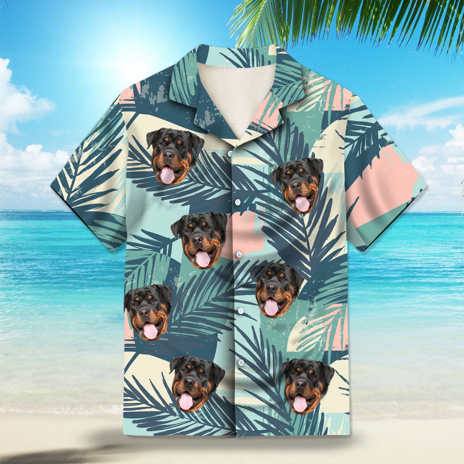 Color Block Palm Leaf Custom Hawaiian Shirt. Featuring vibrant color blocks and palm leaf designs, perfect for a tropical summer look.