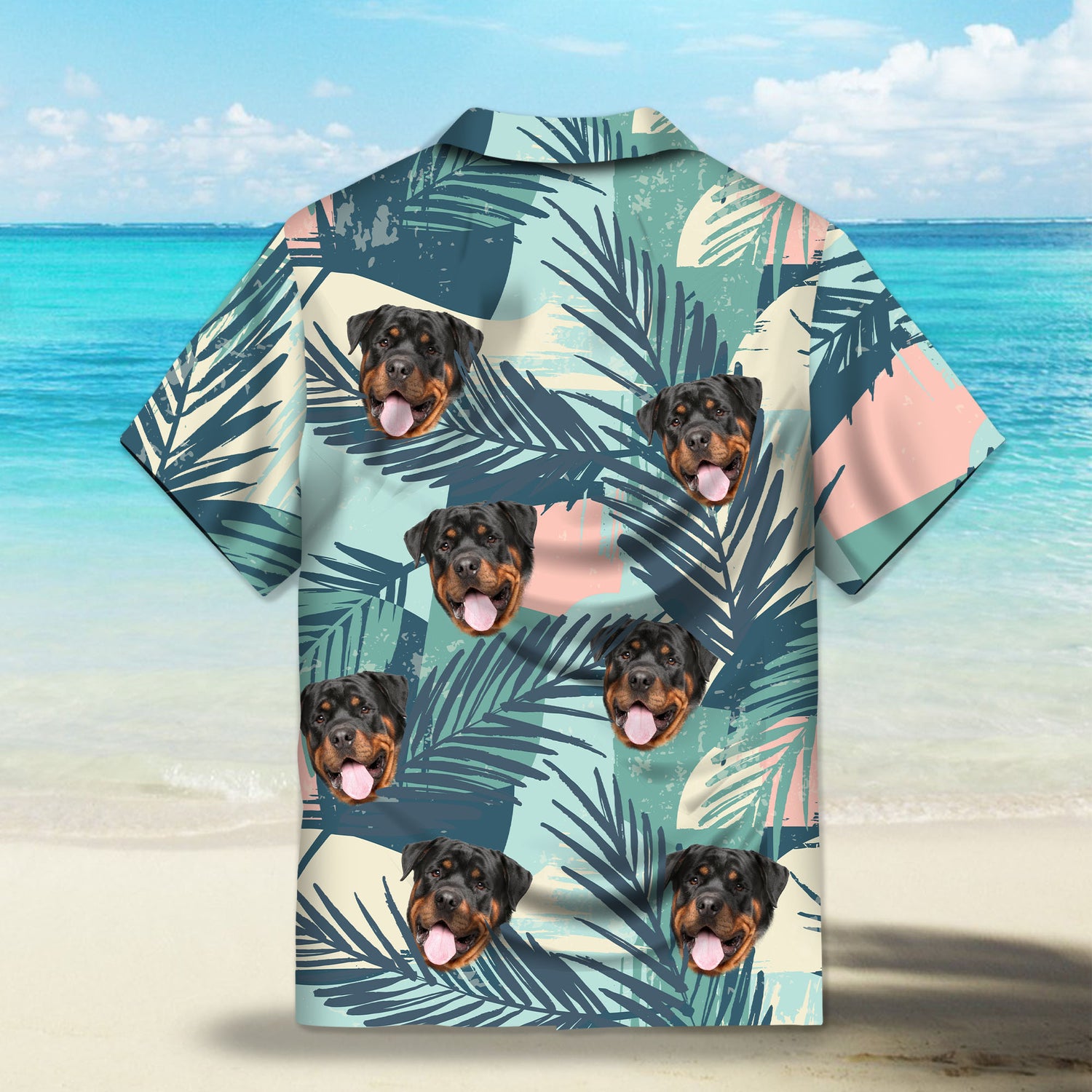 Color Block Palm Leaf Custom Hawaiian Shirt. Featuring vibrant color blocks and palm leaf designs, perfect for a tropical summer look.