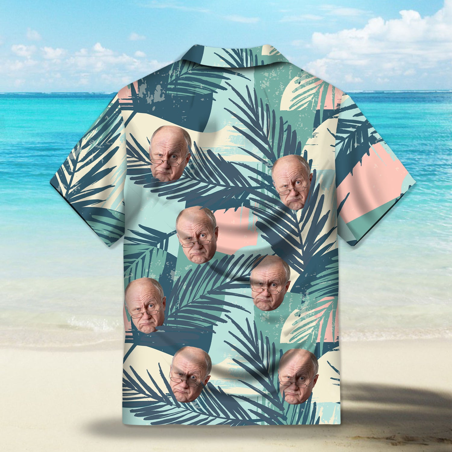 Color Block Palm Leaf Custom Hawaiian Shirt. Featuring vibrant color blocks and palm leaf designs, perfect for a tropical summer look.