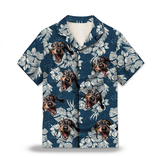 Grunge Textured Blue Hibiscus Custom Hawaiian Shirt featuring blue hibiscus flowers and tropical leaves with a grunge texture. Perfect for summer vacations, beach outings, and Hawaiian-themed events. Designed for a stylish and vintage look.