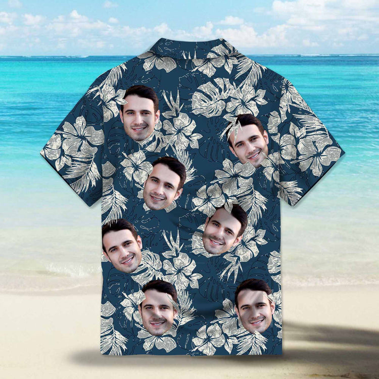 Grunge Textured Blue Hibiscus Custom Hawaiian Shirt featuring blue hibiscus flowers and tropical leaves with a grunge texture. Perfect for summer vacations, beach outings, and Hawaiian-themed events. Designed for a stylish and vintage look.