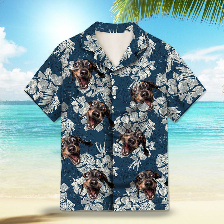 Grunge Textured Blue Hibiscus Custom Hawaiian Shirt featuring blue hibiscus flowers and tropical leaves with a grunge texture. Perfect for summer vacations, beach outings, and Hawaiian-themed events. Designed for a stylish and vintage look.