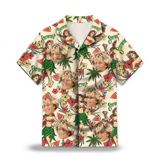 Hawaiian Summer Party Custom Hawaiian Shirt. Featuring vibrant tropical designs perfect for summer parties, with hibiscus flowers, palm trees, Polynesian girls and beach elements.