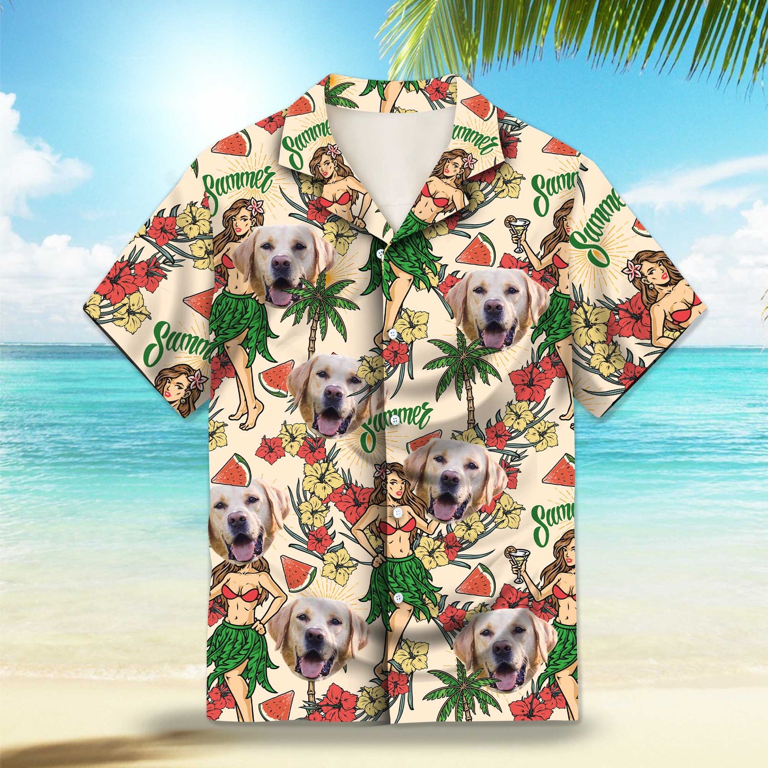 Hawaiian Summer Party Custom Hawaiian Shirt. Featuring vibrant tropical designs perfect for summer parties, with hibiscus flowers, palm trees, Polynesian girls and beach elements.