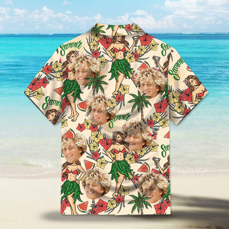 Hawaiian Summer Party Custom Hawaiian Shirt. Featuring vibrant tropical designs perfect for summer parties, with hibiscus flowers, palm trees, Polynesian girls and beach elements.