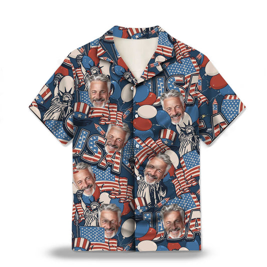 Retro USA Flag Custom Hawaiian Shirts. Featuring vintage-inspired designs with the iconic USA flag motif in retro colors, perfect for patriotic celebrations like Independence Day.