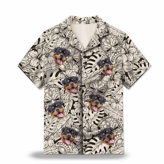 Tiki Mask in Black and Ivory Custom Hawaiian Shirt. Featuring a traditional Tiki mask design in black and ivory tones, perfect for a tropical island vibe.