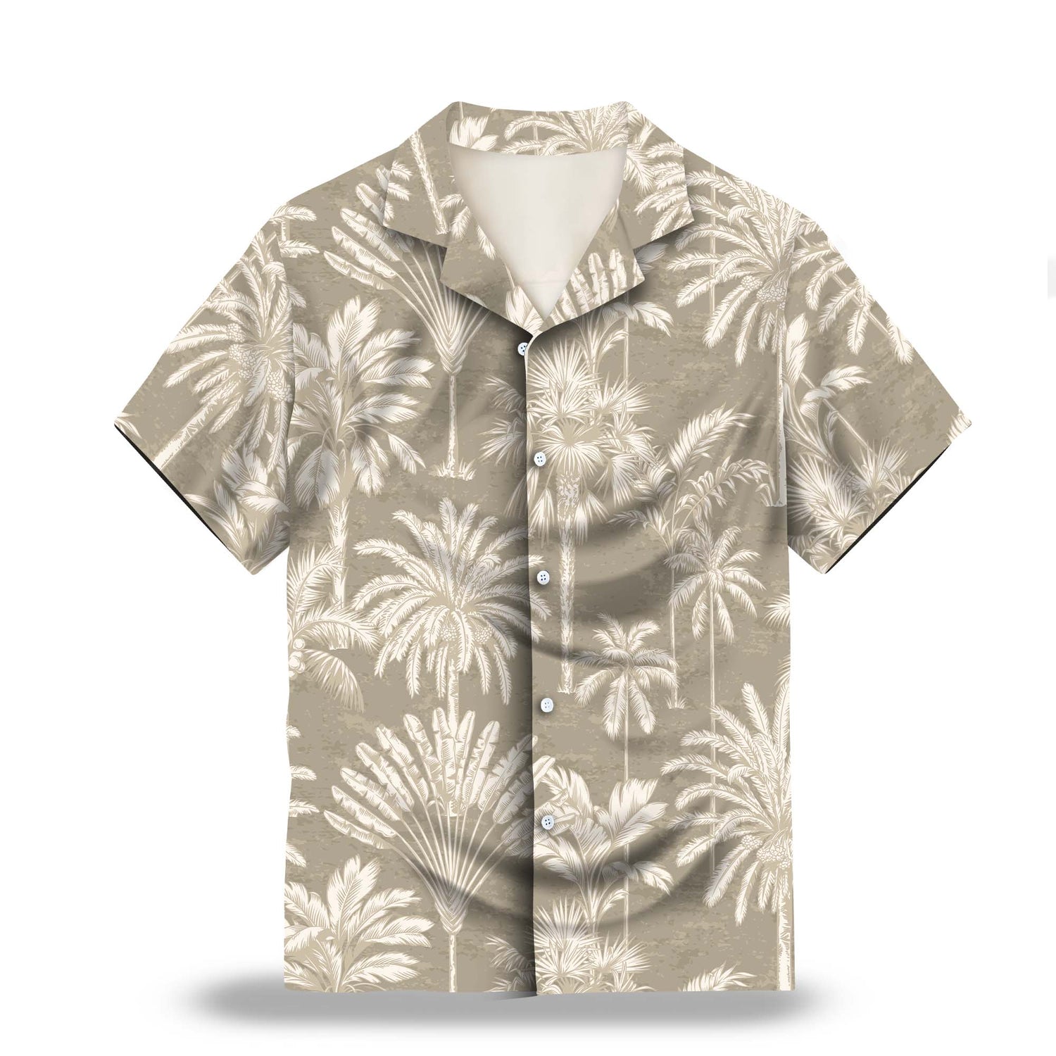 Tropical Tree in Cotton Grey and Ivory Custom Hawaiian Shirt. Featuring a stylish tropical tree design in a monochrome color palette of cotton grey and ivory, perfect for a classic Hawaiian look.
