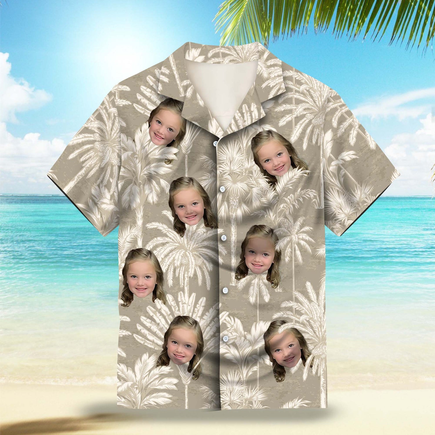 Tropical Tree in Cotton Grey and Ivory Custom Hawaiian Shirt. Featuring a stylish tropical tree design in a monochrome color palette of cotton grey and ivory, perfect for a classic Hawaiian look.