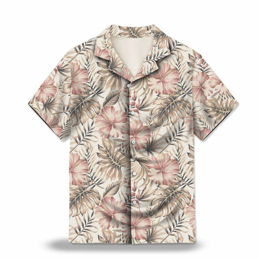 Vintage Hibiscus Flowers Palm Leaves Custom Hawaiian Shirt. Classic design with hibiscus flowers and palm leaves in a vintage style. Perfect for a tropical getaway.