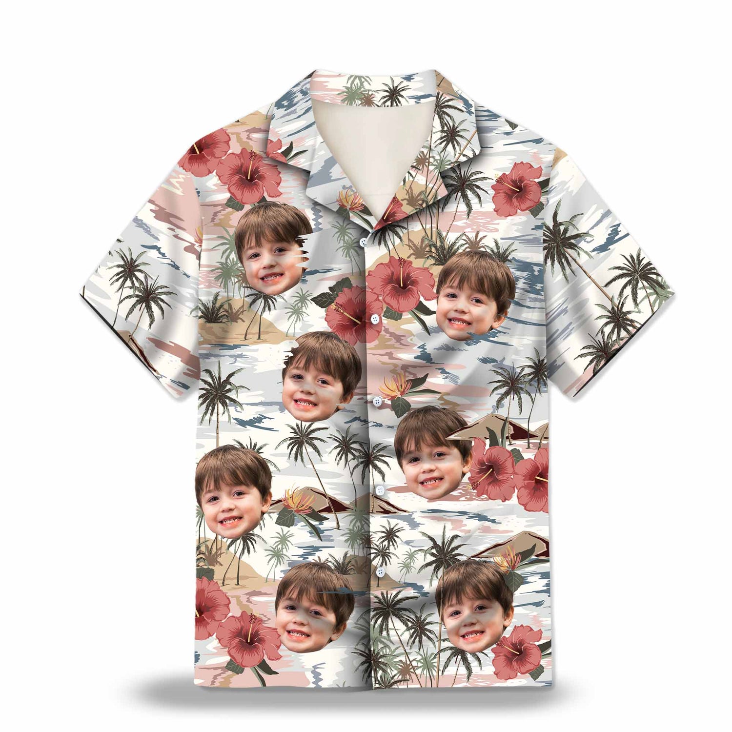 Vintage Island Palm Trees Hibiscus Flowers Custom Hawaiian Shirt. Tropical paradise design with palm trees and hibiscus flowers in vibrant colors. Perfect for a summer getaway.