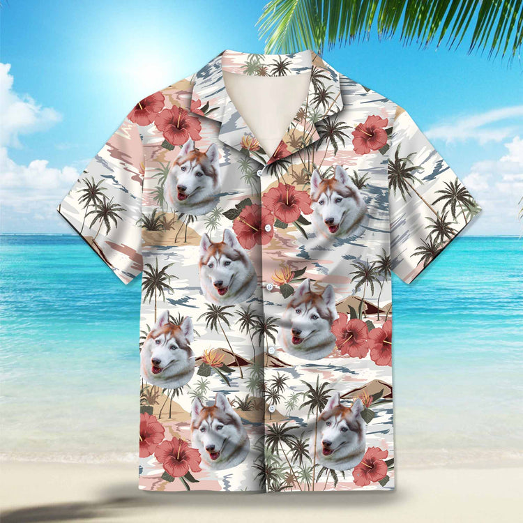 Vintage Island Palm Trees Hibiscus Flowers Custom Hawaiian Shirt. Tropical paradise design with palm trees and hibiscus flowers in vibrant colors. Perfect for a summer getaway.