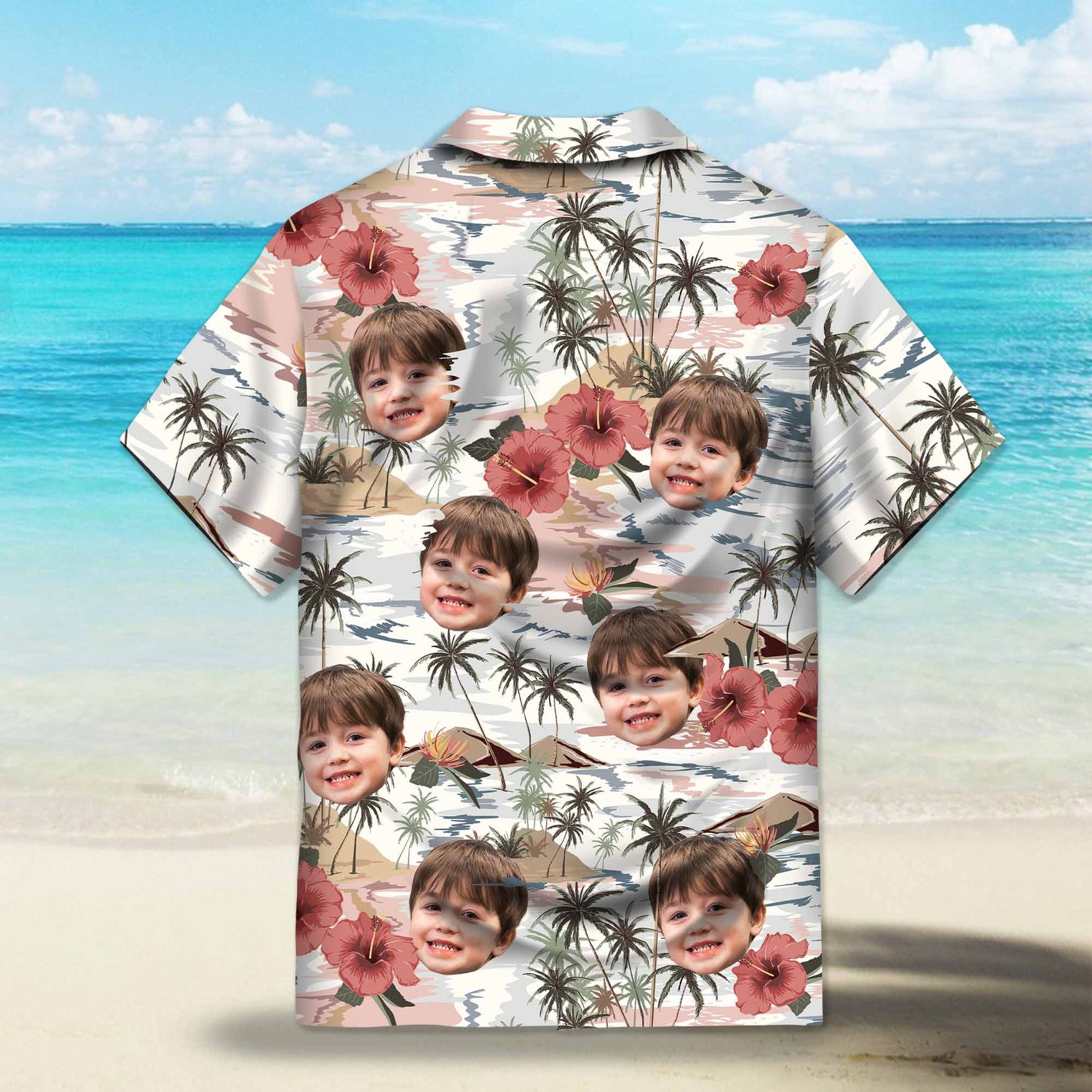 Vintage Island Palm Trees Hibiscus Flowers Custom Hawaiian Shirt. Tropical paradise design with palm trees and hibiscus flowers in vibrant colors. Perfect for a summer getaway.