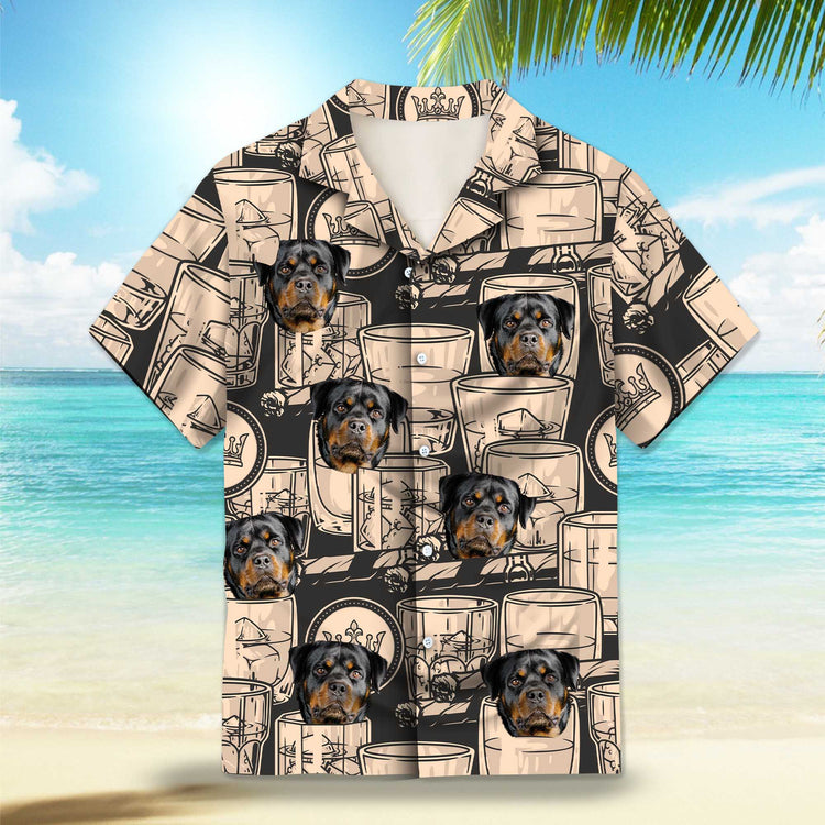 Whiskey Booze in Black and Antique Ivory Custom Hawaiian Shirt. Featuring elegant whiskey and cigar-themed designs in a monochrome color palette, perfect for a vintage and sophisticated look.