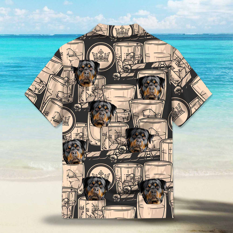 Whiskey Booze in Black and Antique Ivory Custom Hawaiian Shirt. Featuring elegant whiskey and cigar-themed designs in a monochrome color palette, perfect for a vintage and sophisticated look.